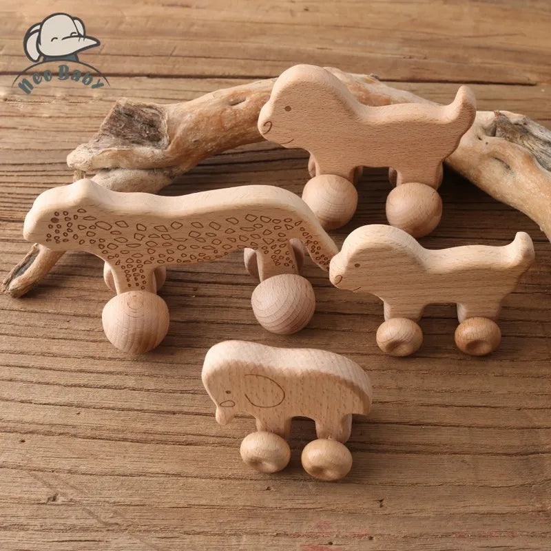 Natural Wooden Baby Toy – Animal Car Montessori Gift