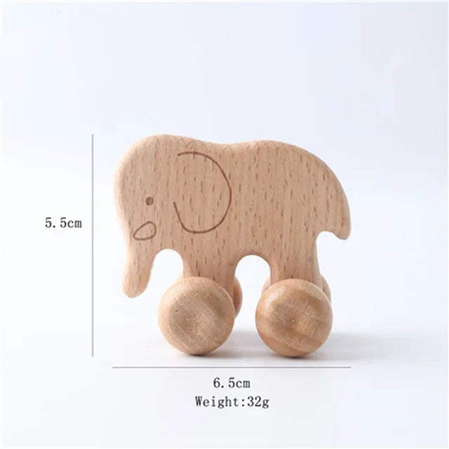 Natural Wooden Baby Toy – Animal Car Montessori Gift