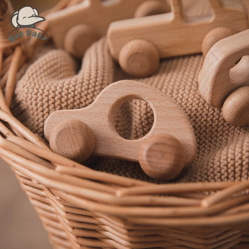 Natural Wooden Baby Toy – Animal Car Montessori Gift