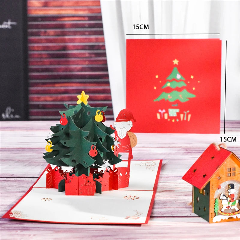 Autocollants de cartes de joyeux Noël découpés au laser, cartes pop-up, arbre de Noël, cadeau d'hiver, décoration de nouvel an, cartes de vministériels x
