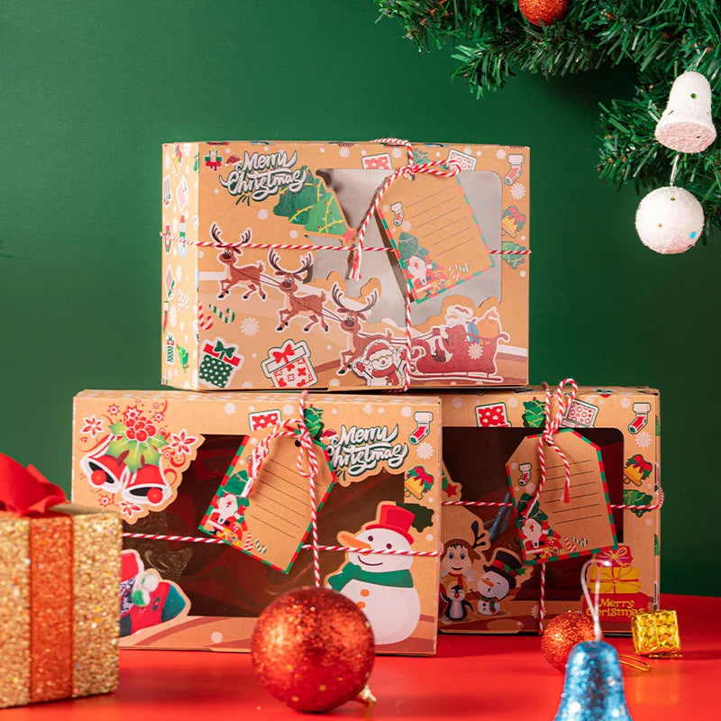 Christmas Gift Boxes with Clear Window – 3pcs Kraft Paper Packaging for DIY Gifts & Holiday Treats