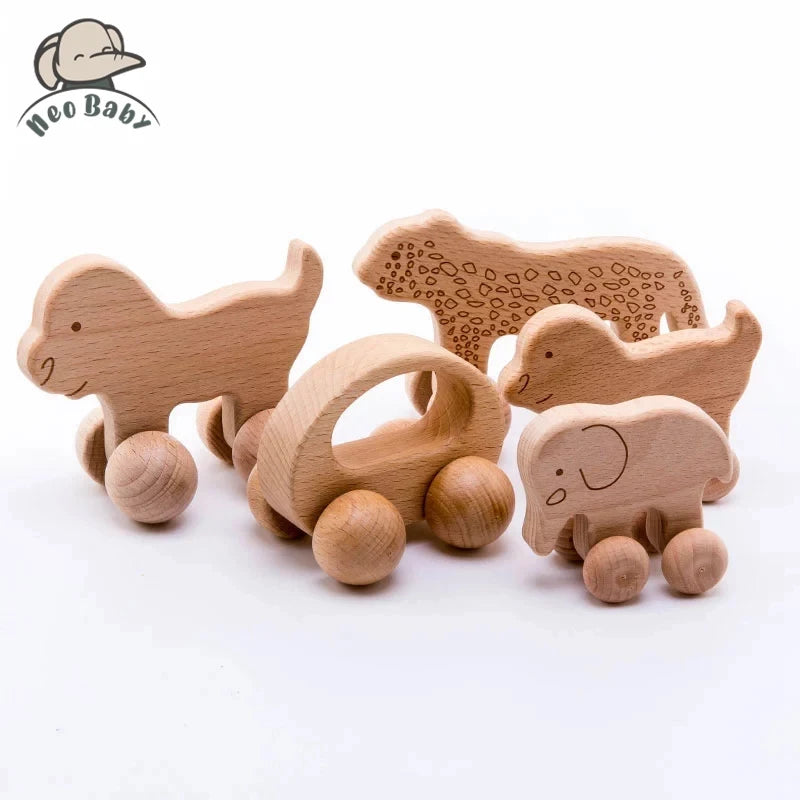 Natural Wooden Baby Toy – Animal Car Montessori Gift