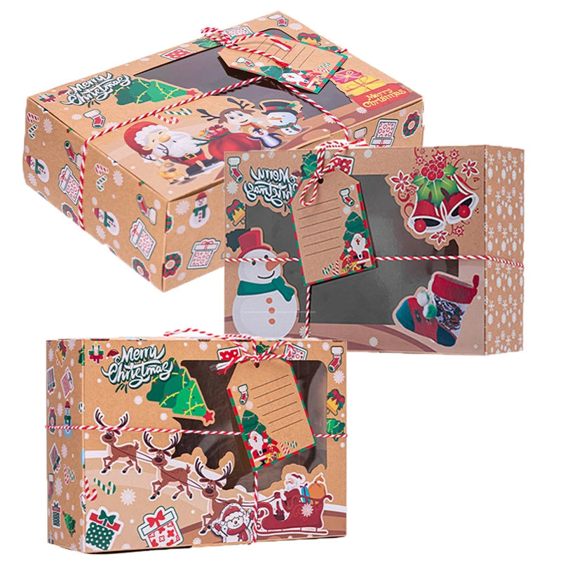 Christmas Gift Boxes with Clear Window – 3pcs Kraft Paper Packaging for DIY Gifts & Holiday Treats