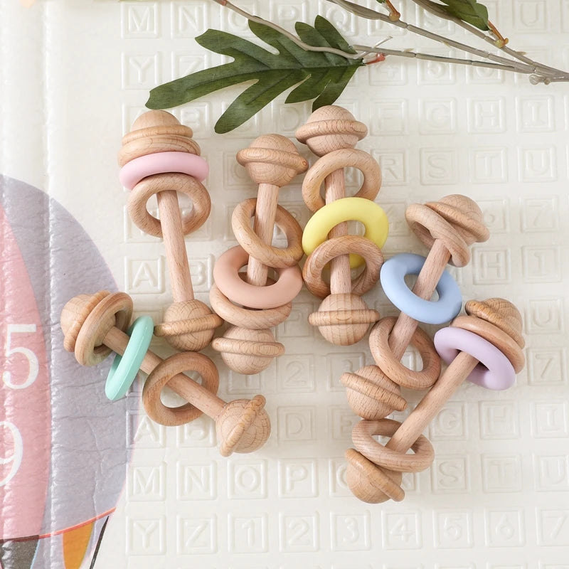 Wooden & Silicone Baby Rattle – Teething Toy for Newborns