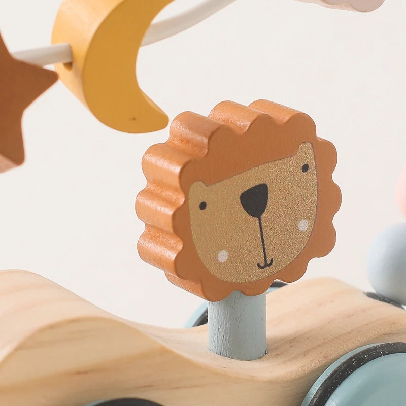 Wooden Montessori Pull Toy – Animal Night Train with Stars & Moon