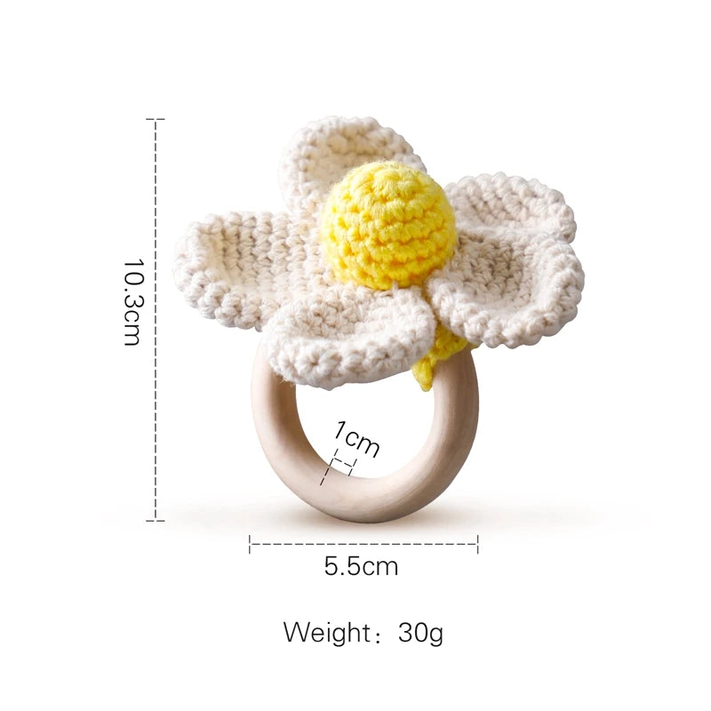 Handmade Crochet Baby Rattle – Wooden Teething Ring & Amigurumi Animal Toy