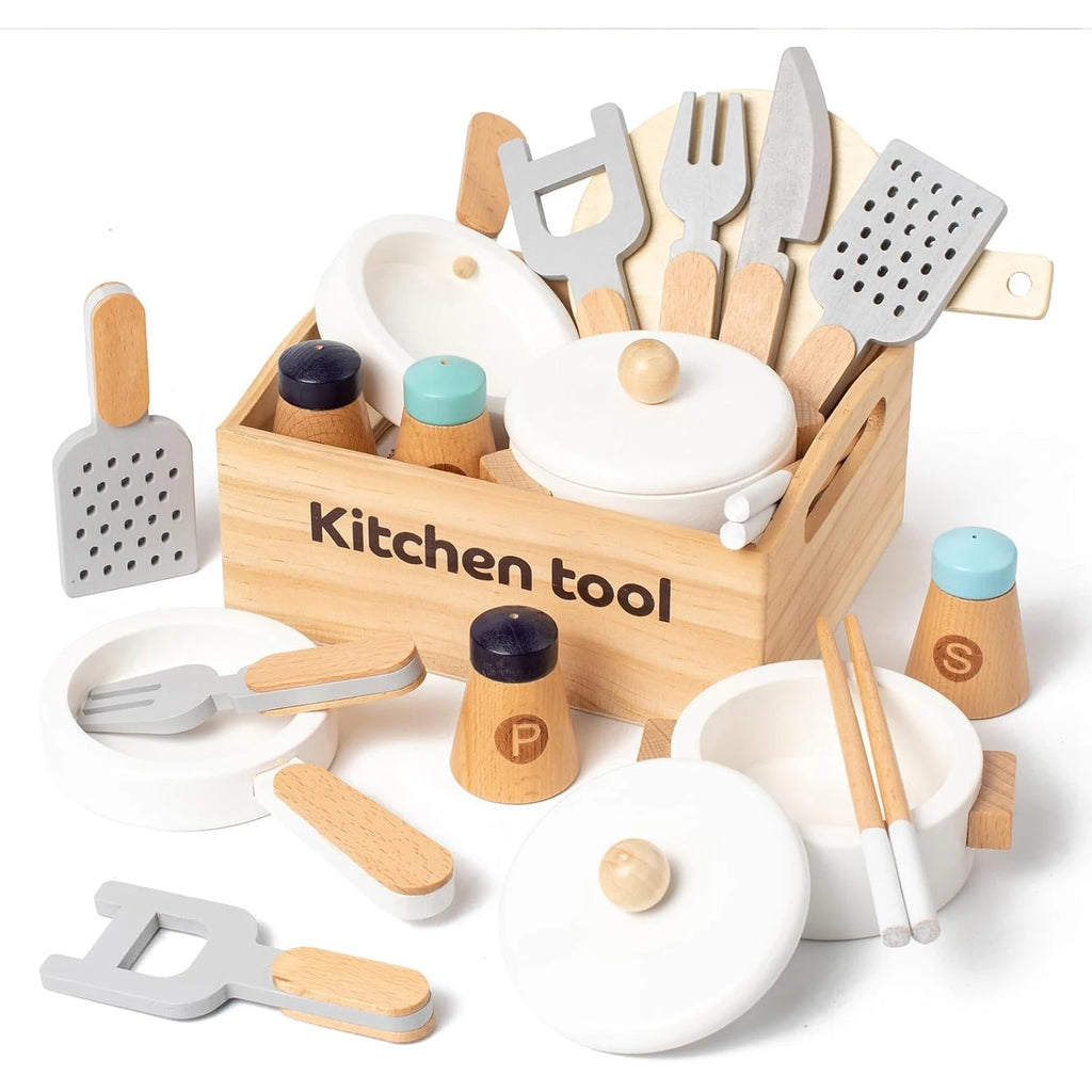Wooden Kitchen Playset – Montessori Cutting Food Toy for Kids