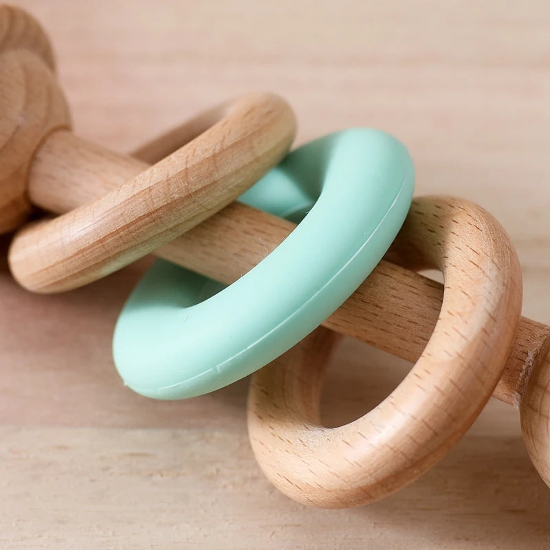 Wooden & Silicone Baby Rattle – Teething Toy for Newborns