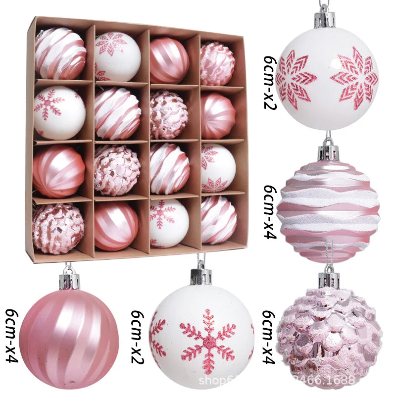 Nouveaux ornements de noël 6CM/16 pièces, ensemble de boules de noël peintes en plastique galvanisé, décorations d'arbre de noël