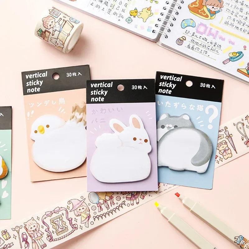 Cute Animal Sticky Notes – Cartoon Memo Pad (Rabbit, Cat, Dog & Bird)