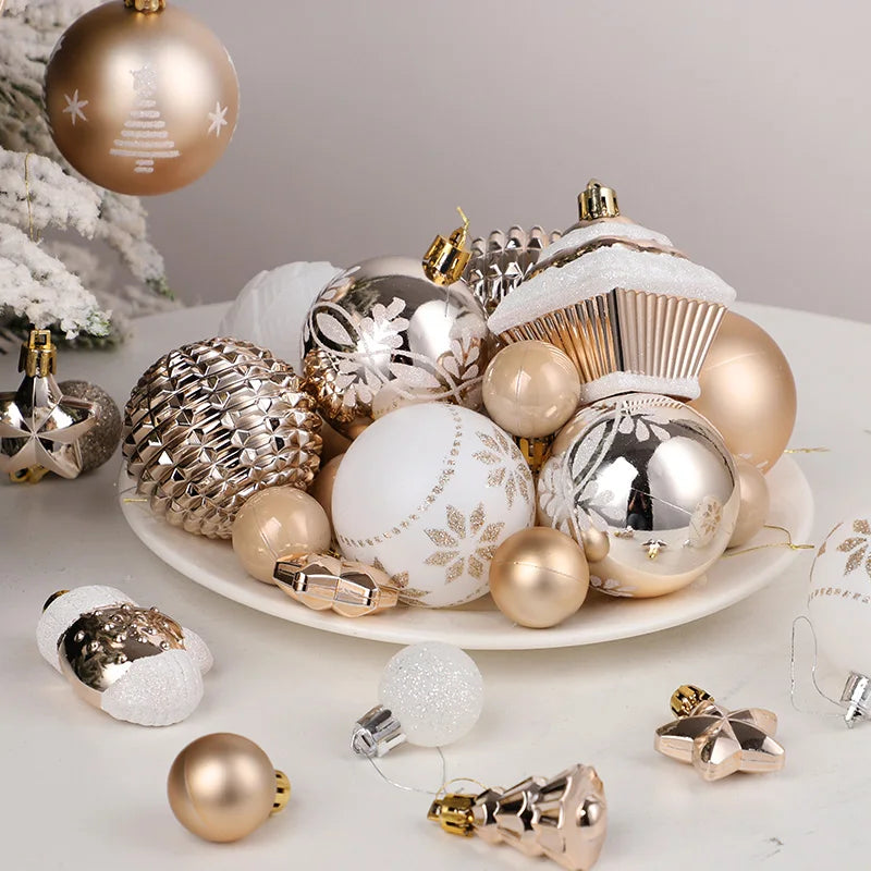 Champagne Christmas Tree Ornaments – 42 Pieces Set