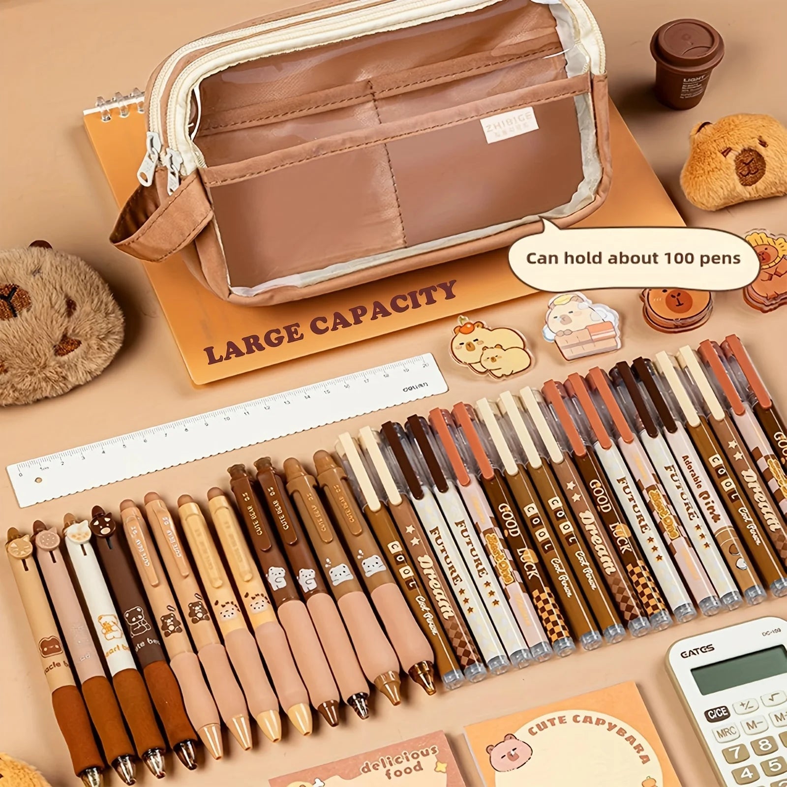 Capybara Pencil Case – Aesthetic Canvas School Pouch with Lock