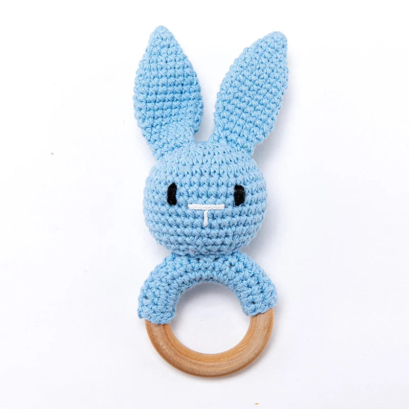 Handmade Crochet Baby Rattle – Wooden Teething Ring & Amigurumi Animal Toy