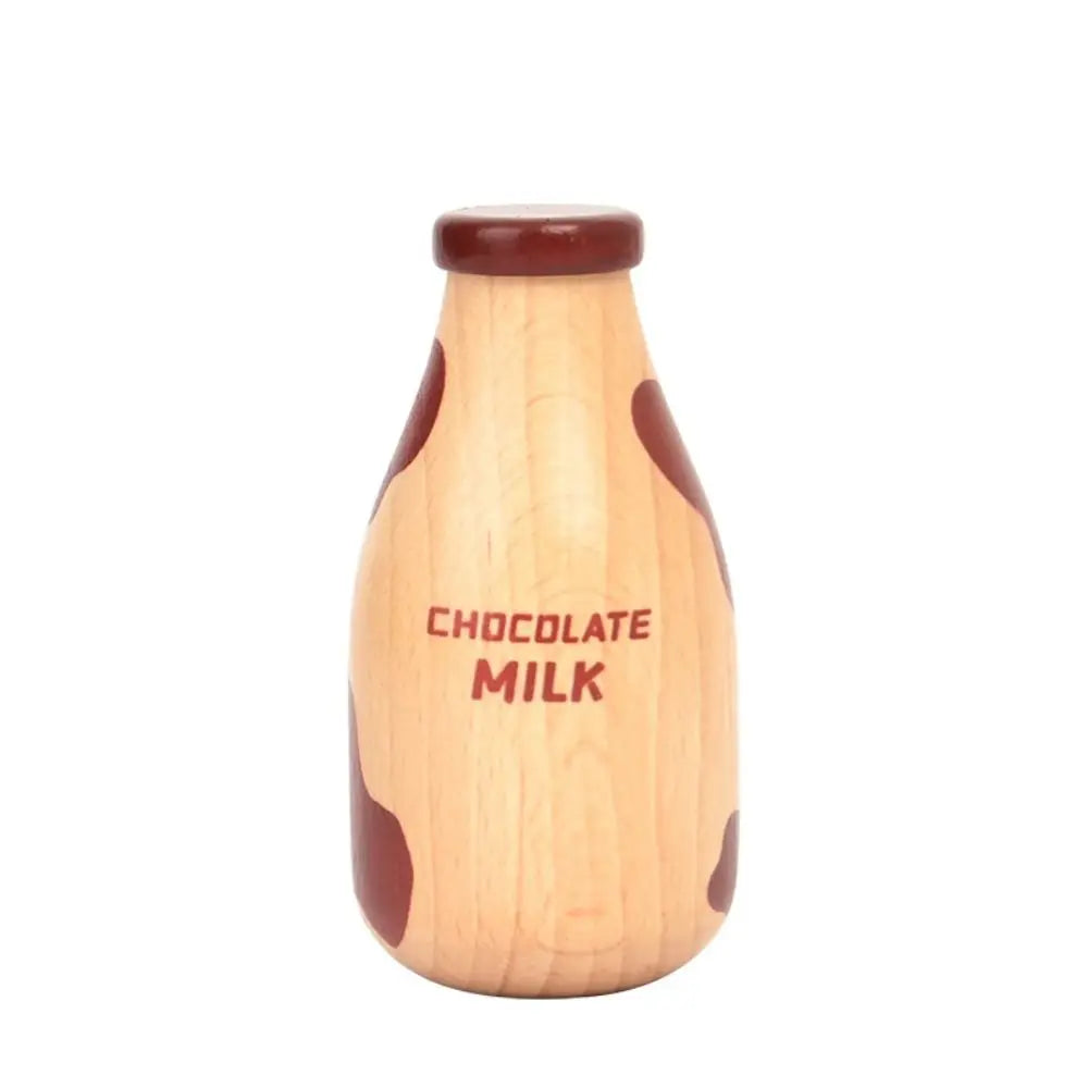 Wooden Pretend Play Milk Bottle – Strawberry Drink Toy for Kids Kitchen Play