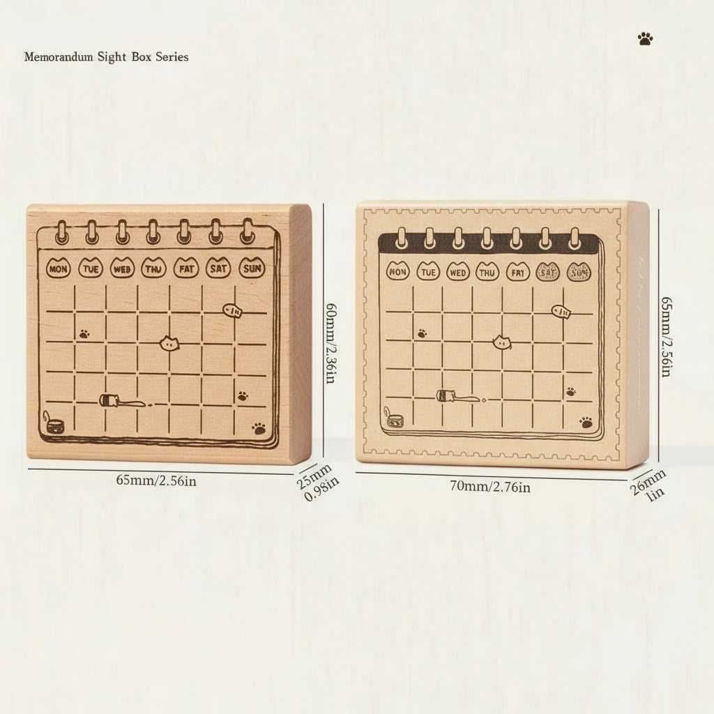 Wooden Cat Memo Stamp Box