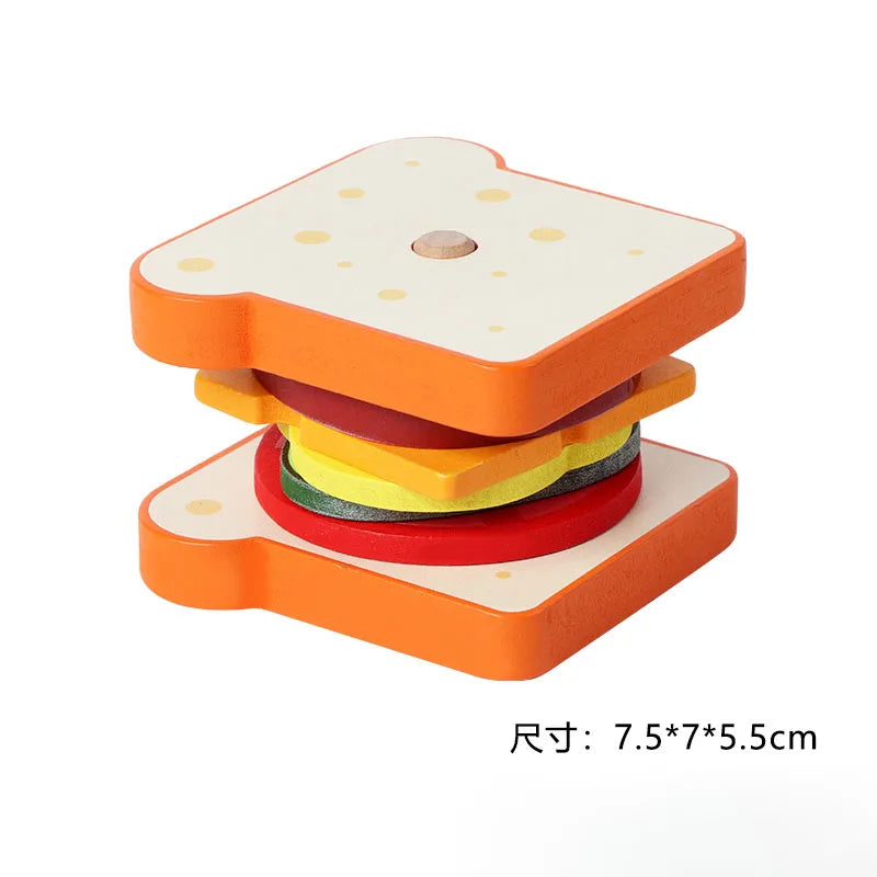 Wooden Stacking Burger Toy – Montessori Educational Food Puzzle for Kids