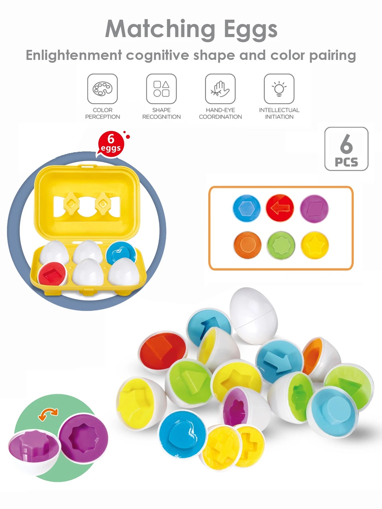 Smart Egg Matching Toy – Montessori Color & Shape Recognition Eggs (6 Pieces)