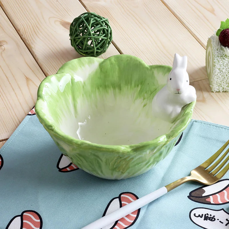 Cute Bunny Flower Ceramic Bowl