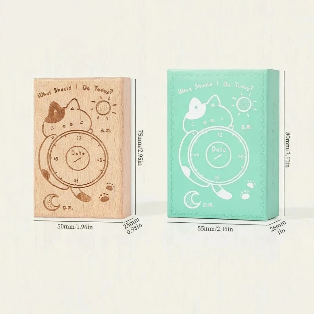 Wooden Cat Memo Stamp Box