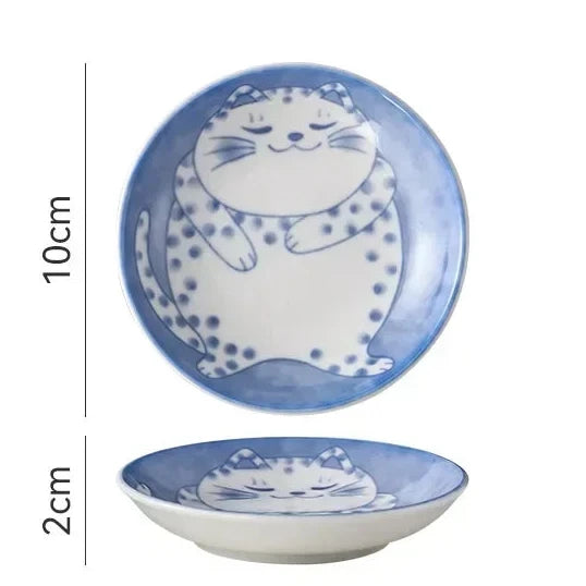Japanese-Style Lucky Cat Ceramic Plate