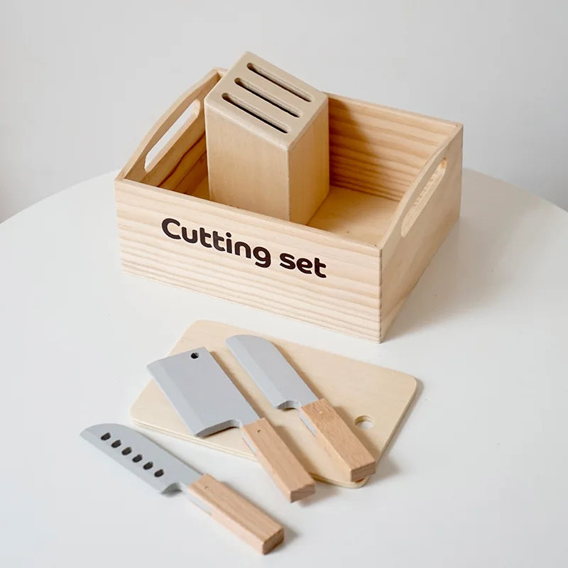 Wooden Kitchen Playset – Montessori Cutting Food Toy for Kids