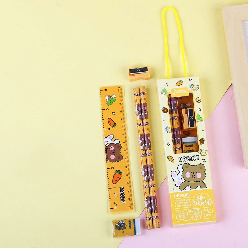 Cartoon Stationery Set for Kids – 5-in-1 Cute School Supplies Kit