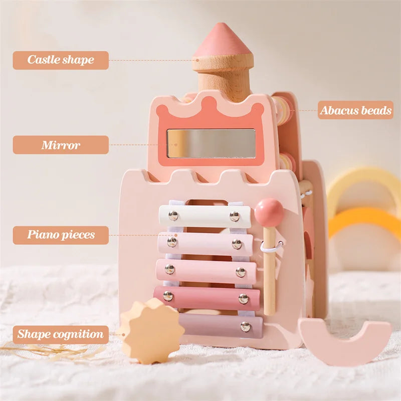 Montessori Wooden Castle Toy – Pink Baby House Puzzle for Early Learning & Imaginative Play