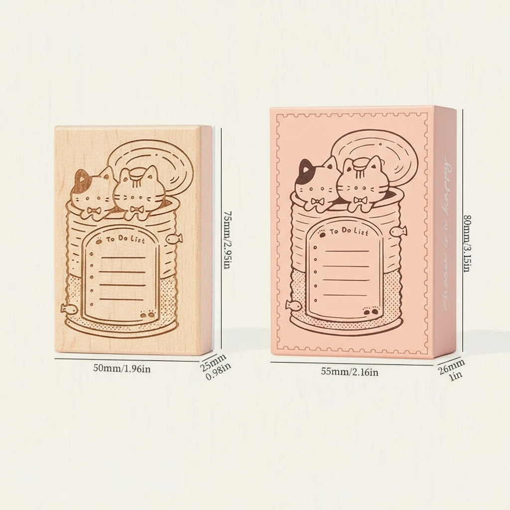 Wooden Cat Memo Stamp Box