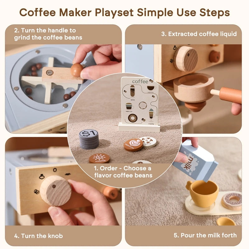 Wooden Coffee Machine Toy – Montessori Kitchen Playset