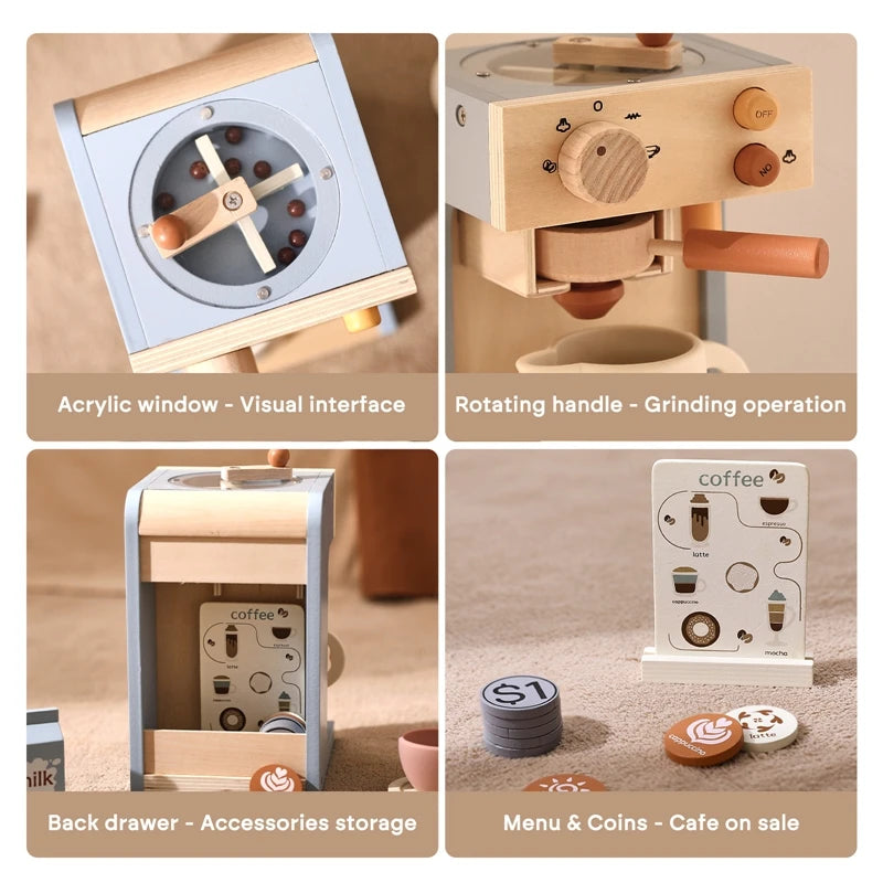 Wooden Coffee Machine Toy – Montessori Kitchen Playset