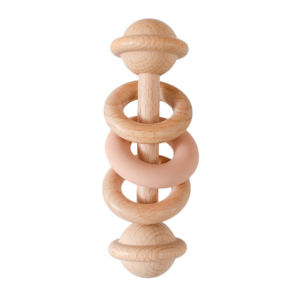 Wooden & Silicone Baby Rattle – Teething Toy for Newborns