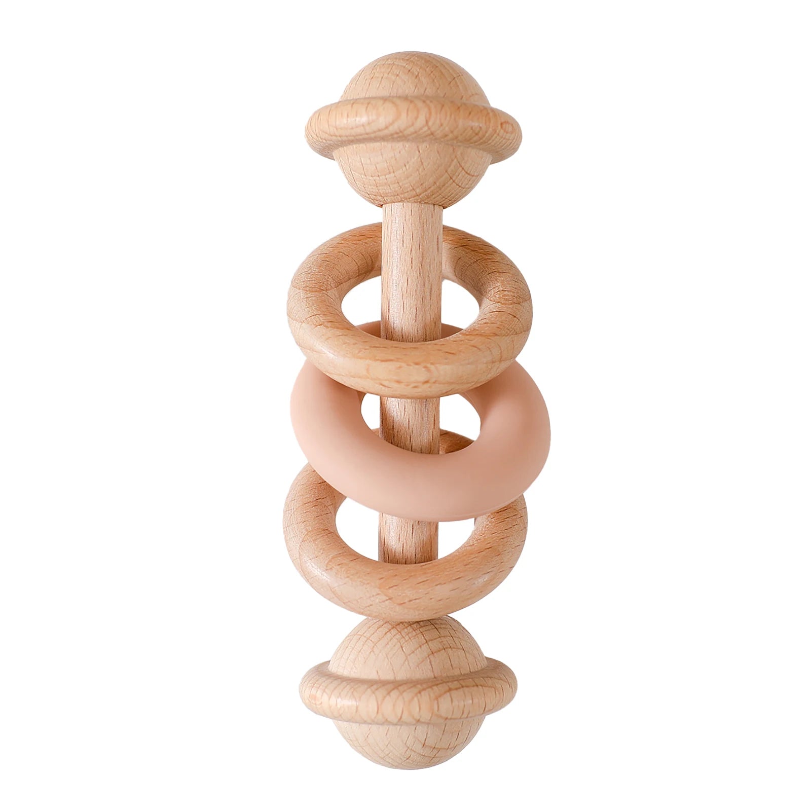 Wooden & Silicone Baby Rattle – Teething Toy for Newborns