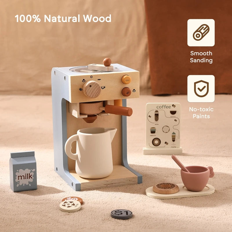 Wooden Coffee Machine Toy – Montessori Kitchen Playset