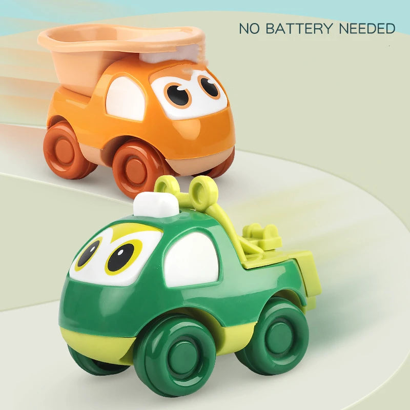 Cute Cartoon Engineering Cars Set – 4-Piece Inertial Construction Vehicles for Toddlers