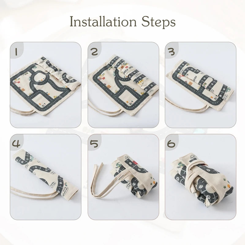 Montessori Wooden Car Road Map Toy – 35x31cm Canvas Desktop Play Mat for Toddlers