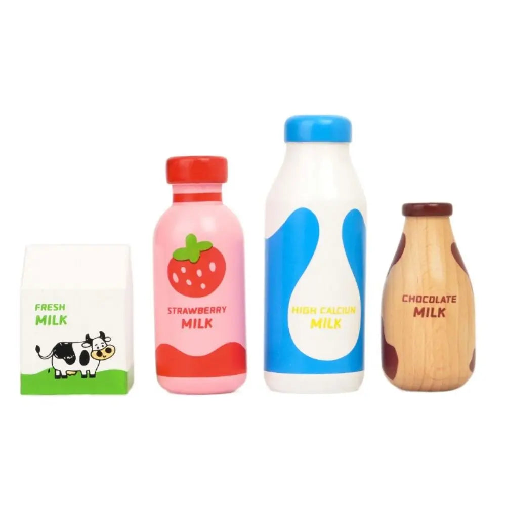 Wooden Pretend Play Milk Bottle – Strawberry Drink Toy for Kids Kitchen Play