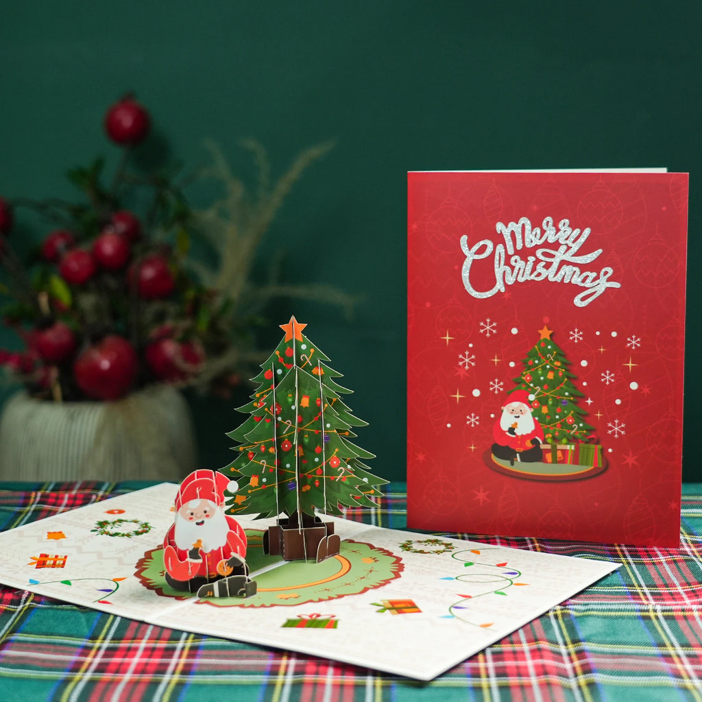 Autocollants de cartes de joyeux Noël découpés au laser, cartes pop-up, arbre de Noël, cadeau d'hiver, décoration de nouvel an, cartes de vministériels x