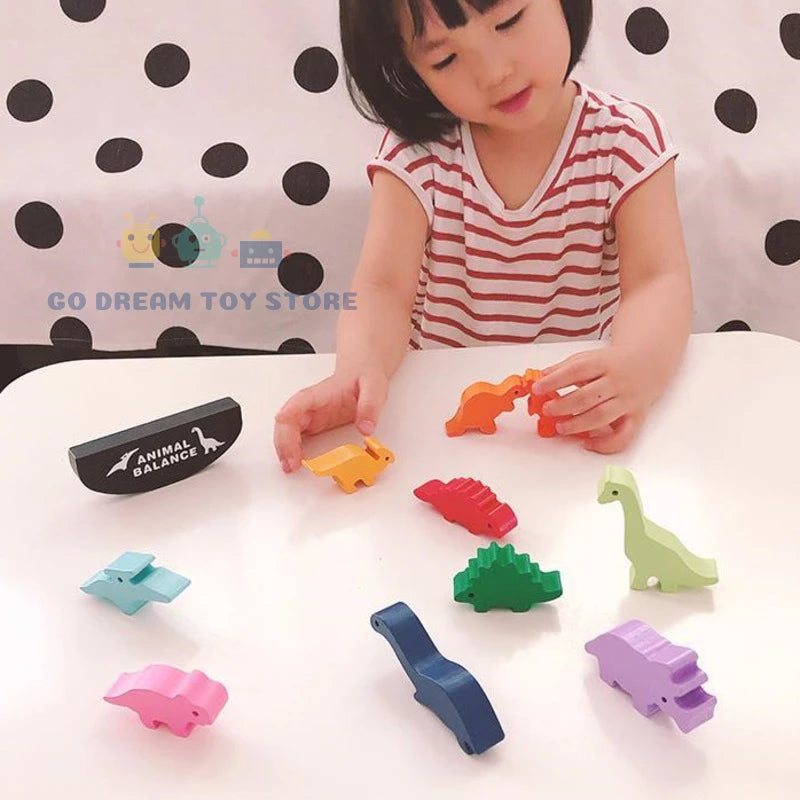 Wooden Balance Blocks – Montessori Dinosaur & Animal Stacking Game for Kids