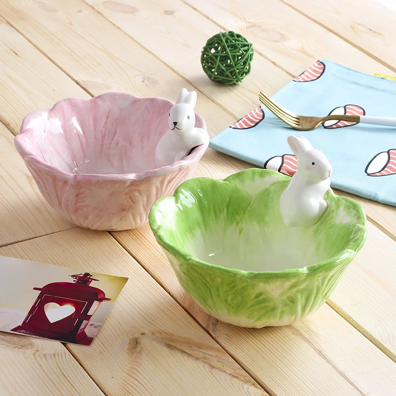 Cute Bunny Flower Ceramic Bowl