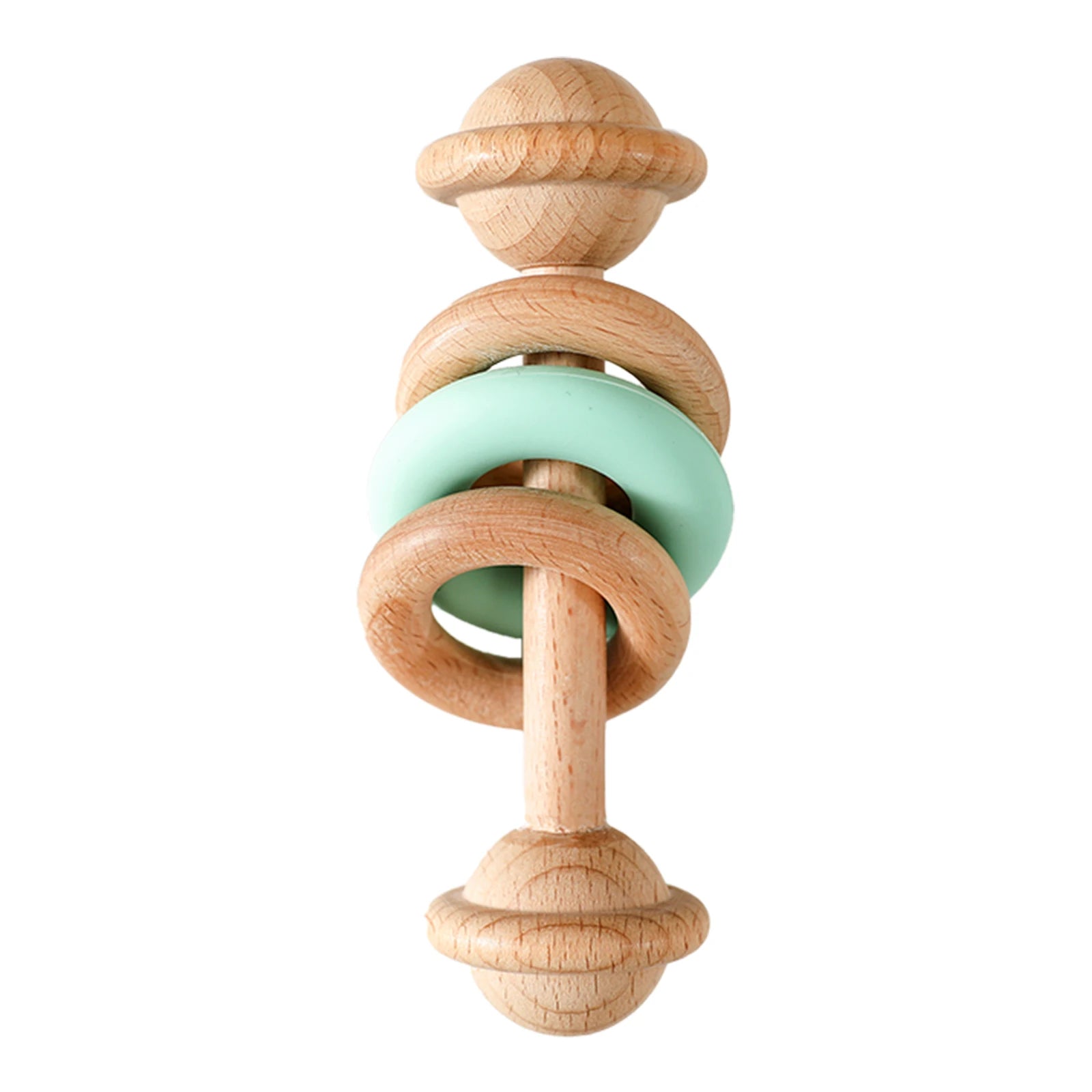 Wooden & Silicone Baby Rattle – Teething Toy for Newborns