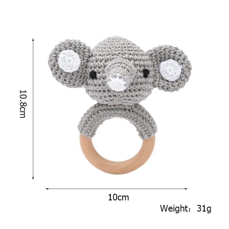Handmade Crochet Baby Rattle – Wooden Teething Ring & Amigurumi Animal Toy