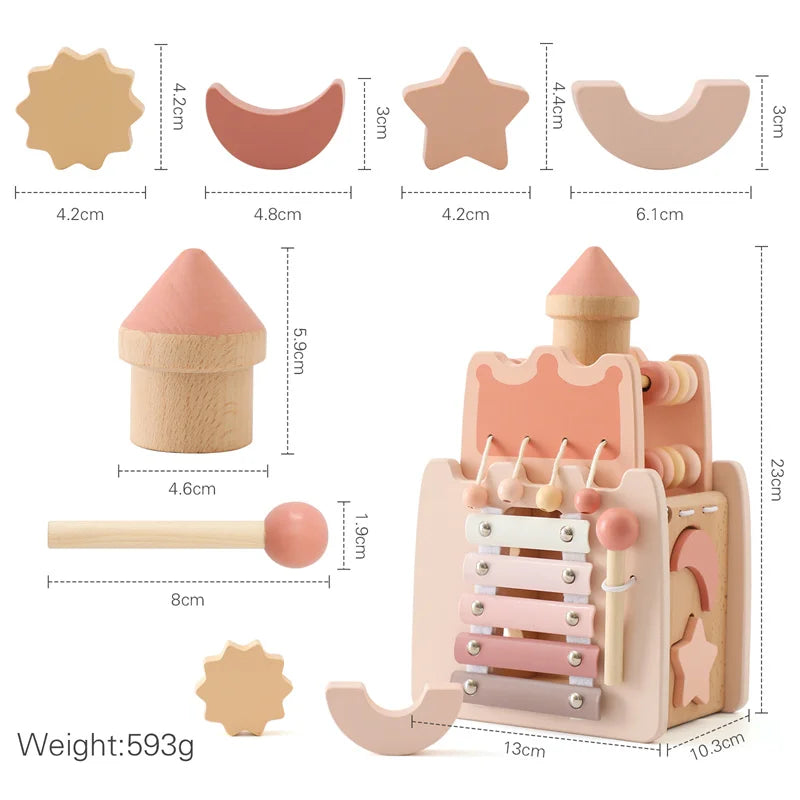 Montessori Wooden Castle Toy – Pink Baby House Puzzle for Early Learning & Imaginative Play