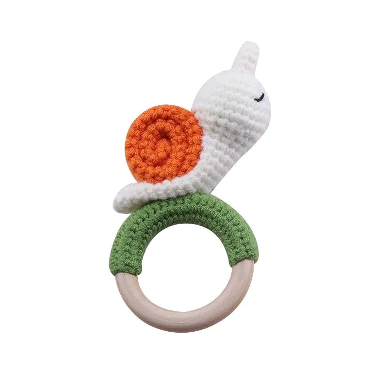 Handmade Crochet Baby Rattle – Wooden Teething Ring & Amigurumi Animal Toy