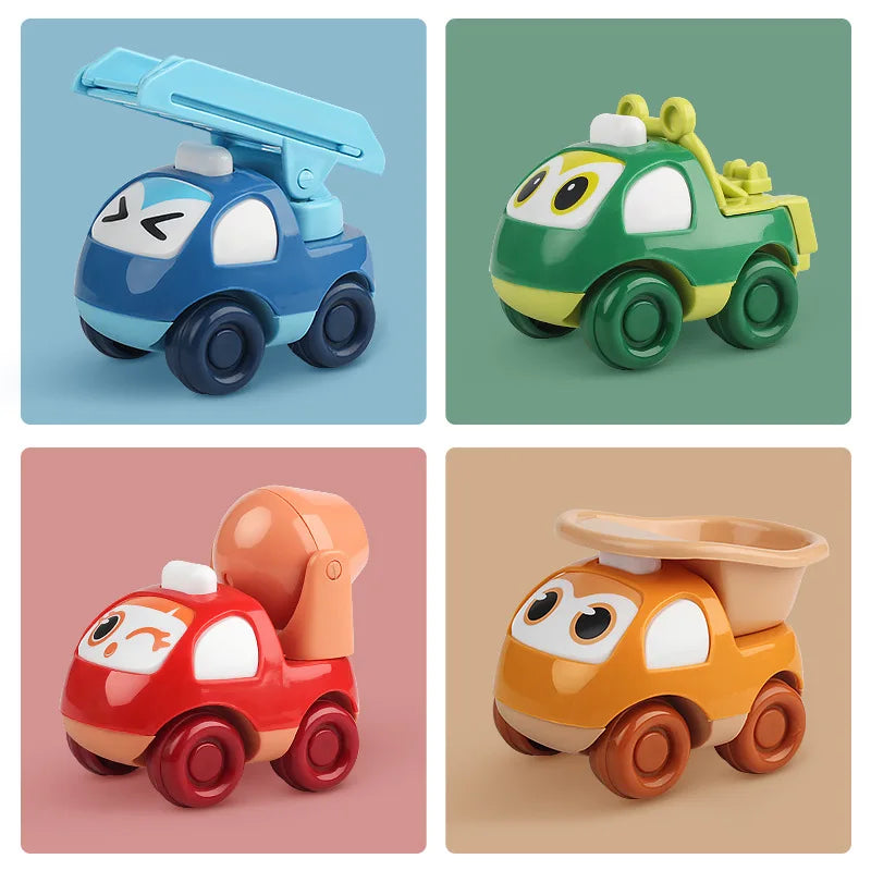 Cute Cartoon Engineering Cars Set – 4-Piece Inertial Construction Vehicles for Toddlers