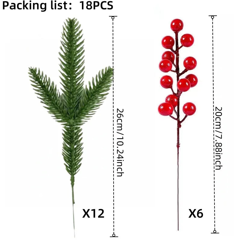 Fausses fleurs artificielles de pin vert, tiges de baies rouges artificielles, aiguilles de pin de noël, décorations de guirlande DIY, décoration de maison