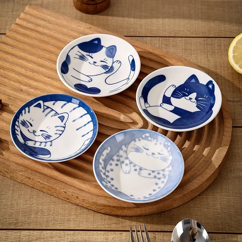 Japanese-Style Lucky Cat Ceramic Plate