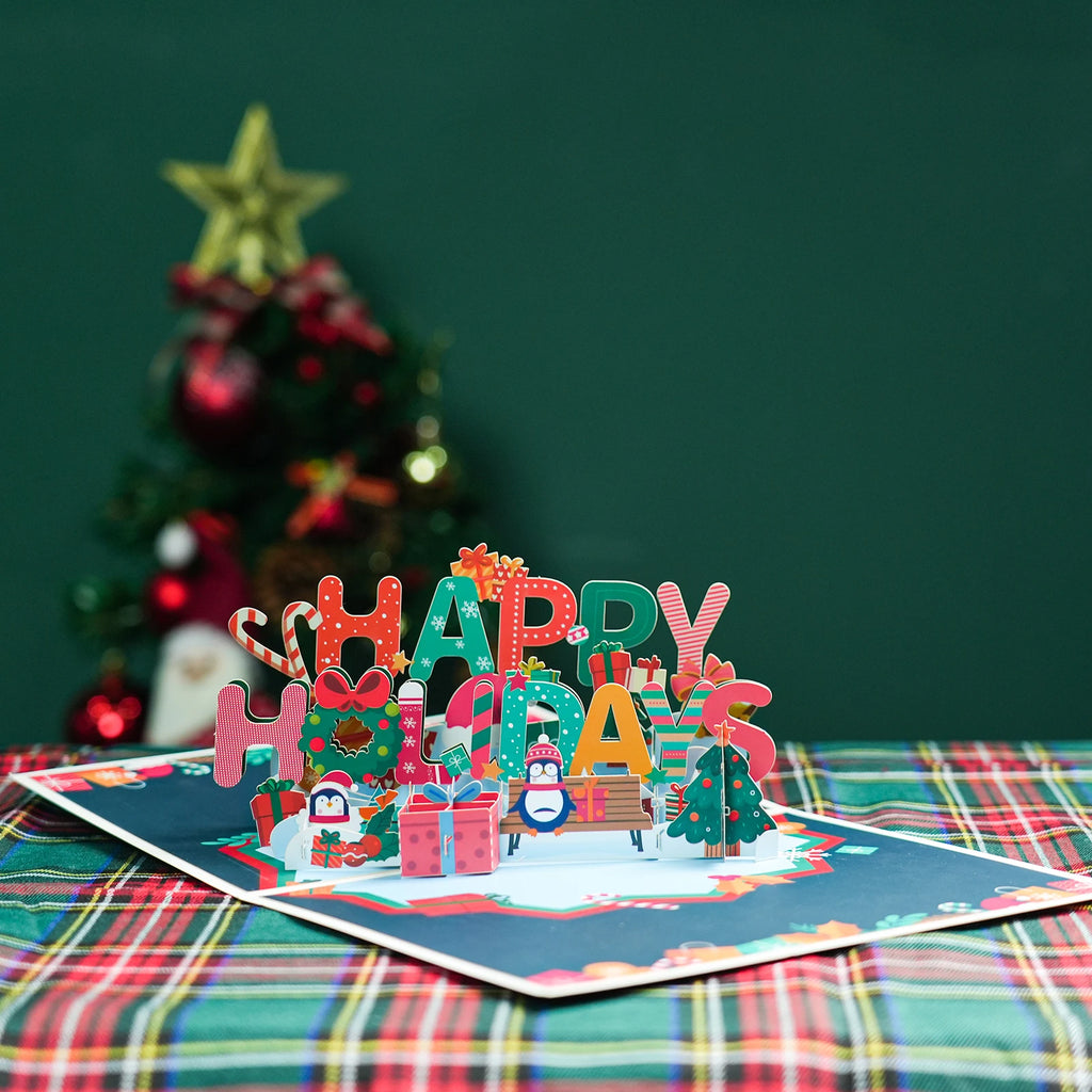 Autocollants de cartes de joyeux Noël découpés au laser, cartes pop-up, arbre de Noël, cadeau d'hiver, décoration de nouvel an, cartes de vministériels x