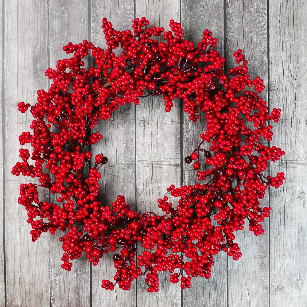 Handmade Christmas Wreath with Red Berries & Pine Leaves