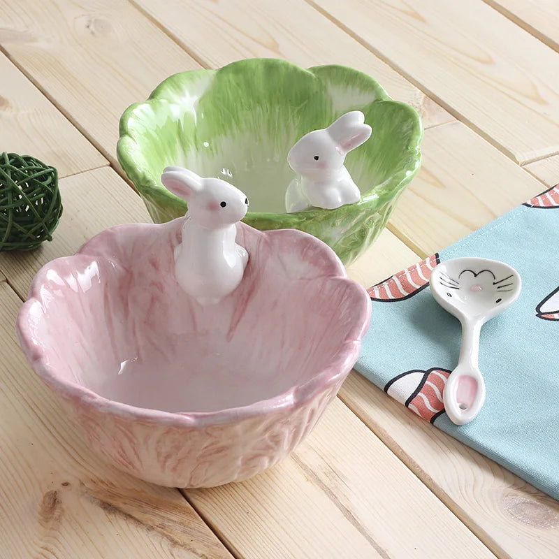 Cute Bunny Flower Ceramic Bowl