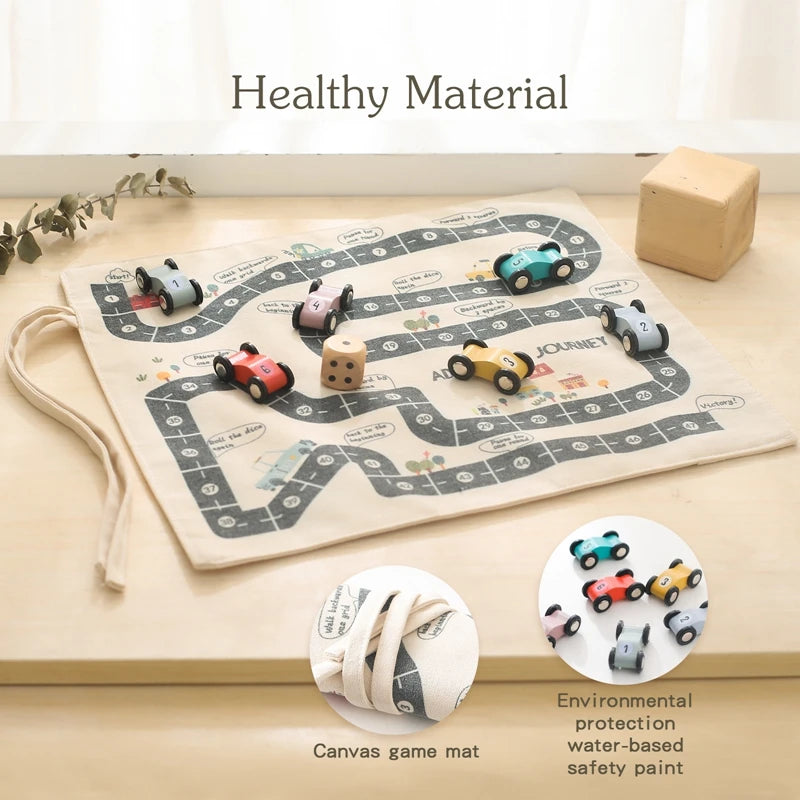 Montessori Wooden Car Road Map Toy – 35x31cm Canvas Desktop Play Mat for Toddlers